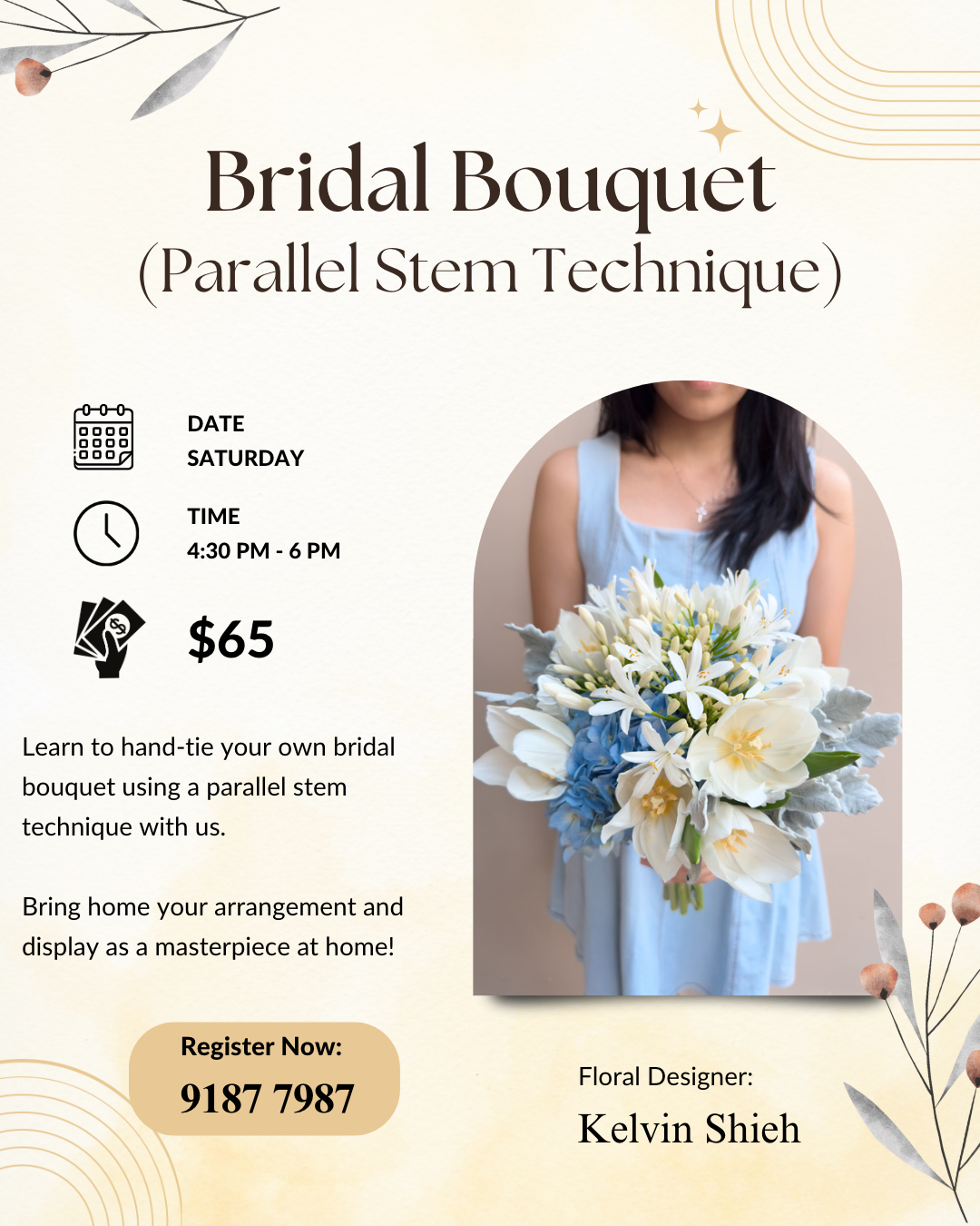 Fresh Flower Bridal Bouquet Parallel Stem Technique Workshop.